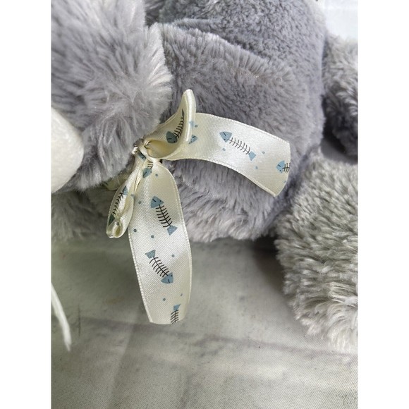 Fiesta Kitten Kitty Cat Floppy Stuffed Plush Gray White Fish Bone Bow Pink Nose - Picture 3 of 10